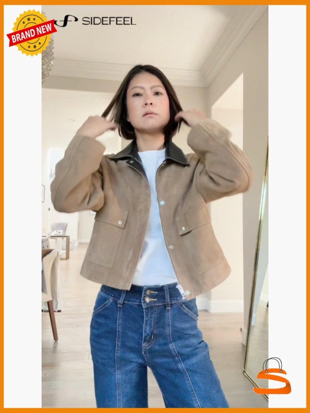 High Waisted Wide Leg Jeans Stretchy Straight Leg Denim Pants with Seamed Front - Picture 7 of 7